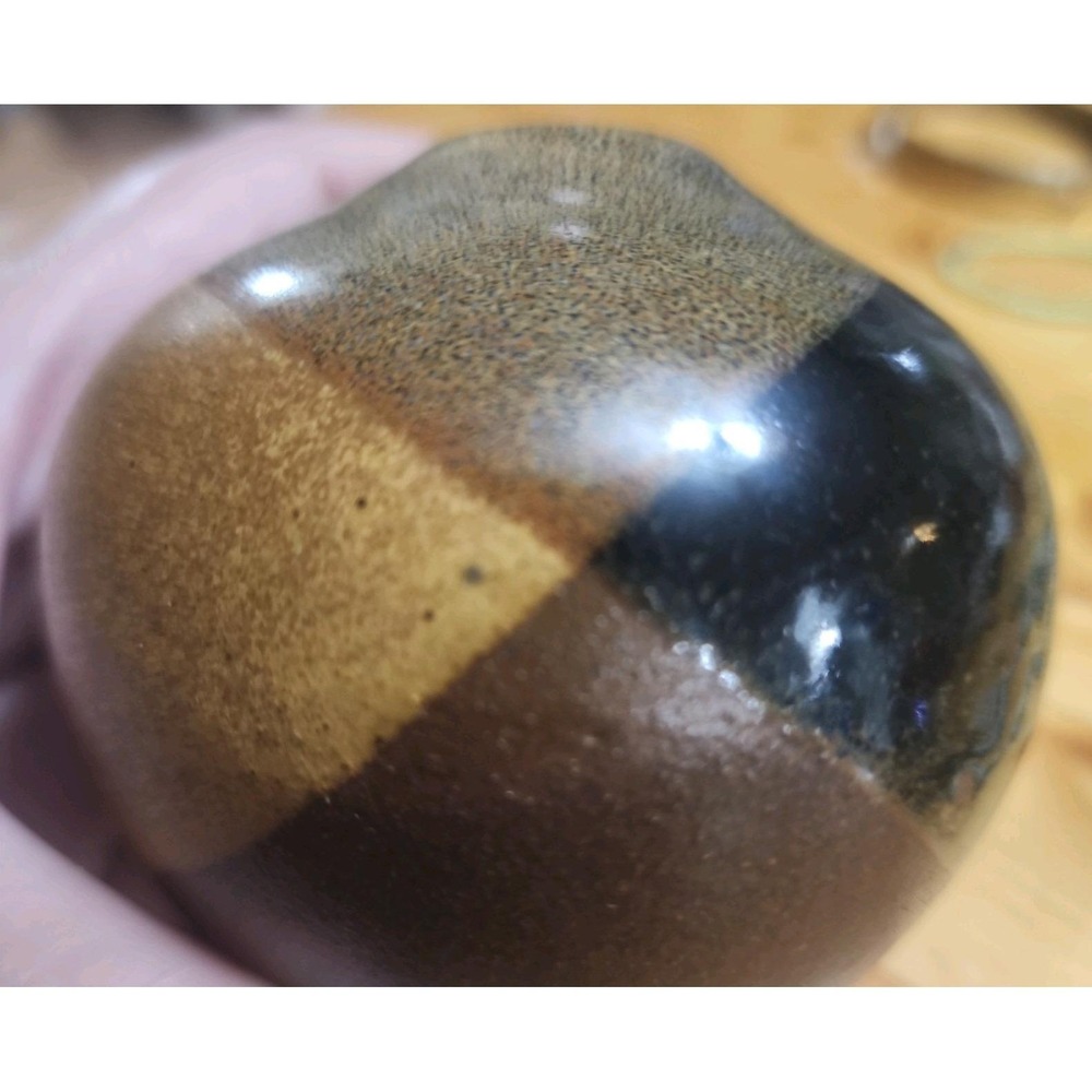 Studio‎ Pottery Bud Vase Handcrafted Orb Tri-Color Glaze Brown Black Gray Signed